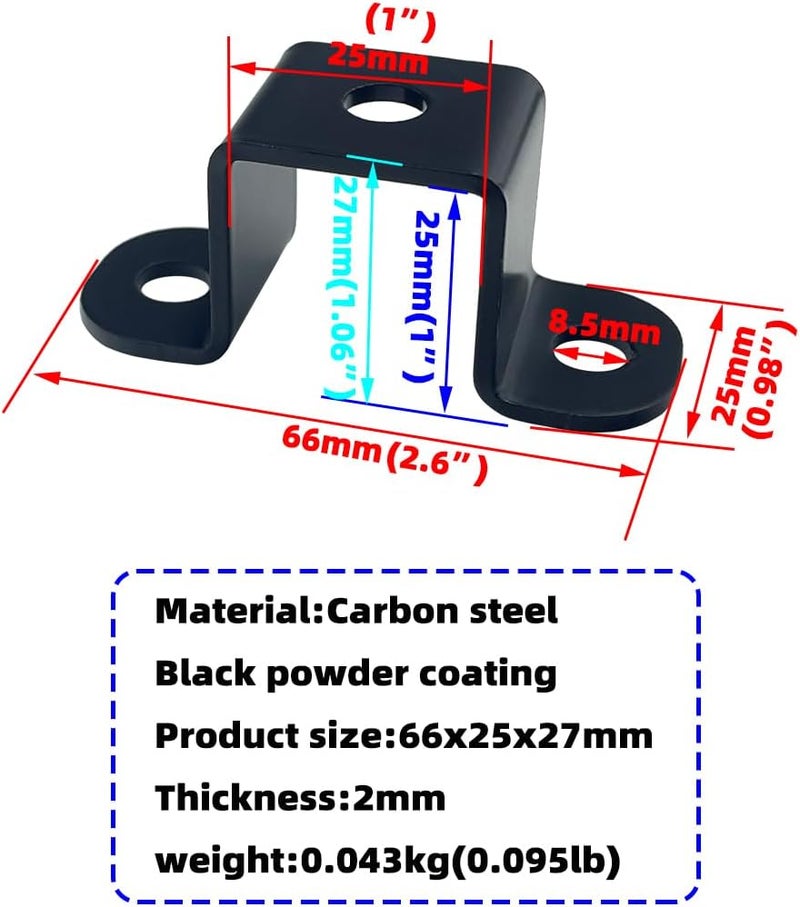 Jouray 6 PCS 1x1" Square Pipe Tube Strap Clamps,1 inch metal u shaped bracket, steel u clamp bracket for mounting,Black - Image 3
